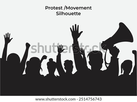 Protest crowd silhouette .Protest march crowd isolate background 