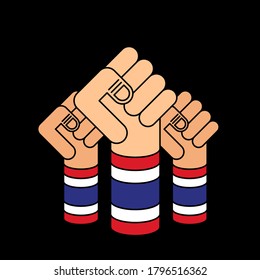 Protest for democracy in Thailand poster design template decorative with three-finger slute and Thailand flag flat design style isolated on blank background, vector illustration