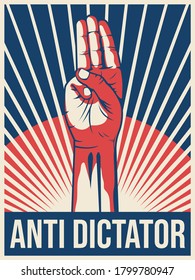 Protest for democracy in Thailand, protest three finger holding, Anti dictator, vector illustration