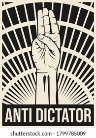 Protest for democracy in Thailand, protest three finger holding, Anti dictator, vector illustration