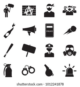 Protest And Demonstration Icons. Black Flat Design. Vector Illustration. 