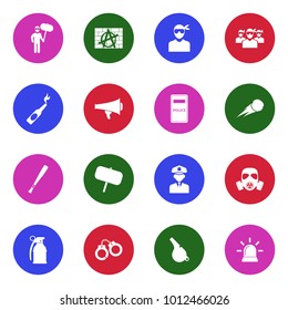 Protest And Demonstration Icons. White Flat Design In Circle. Vector Illustration. 