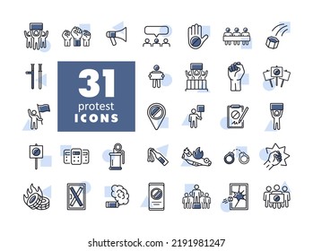 Protest, demonstration, strike, revolution set vector isolated icons. Graph symbol for your web site design, logo, app, UI