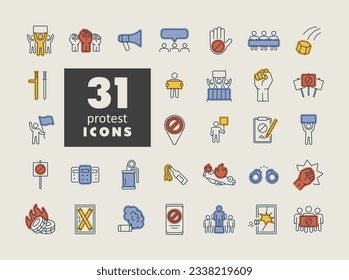 Protest, demonstration, strike, revolution set vector isolated icons. Graph symbol for your web site design, logo, app, UI