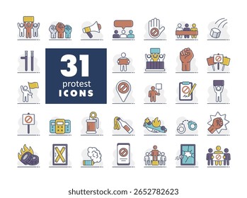 Protest, demonstration, strike, revolution set vector isolated icons. Graph symbol for your web site design, logo, app, UI