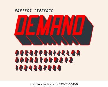 Protest display font design, alphabet, character set, letters and numbers. Swatch color control.