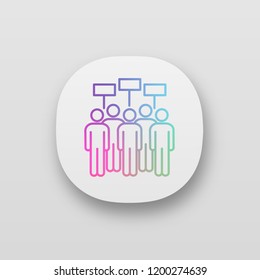 Protest event app icon. UI/UX user interface. Political protest. Social movement. Public opinion. Protesters with banners. Demonstration, meeting. Collective action. Vector isolated illustration