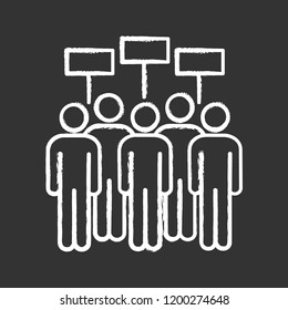Protest event chalk icon. Political protest. Social movement. Public opinion. Protesters with banners. Demonstration, meeting. Collective action. Isolated vector chalkboard illustration