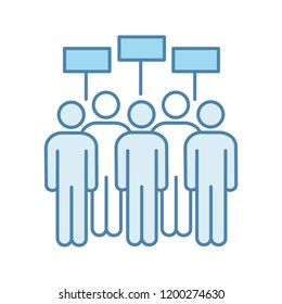 Protest event color icon. Political protest. Social movement. Public opinion. Protesters with banners. Demonstration, meeting. Collective action. Isolated vector illustration