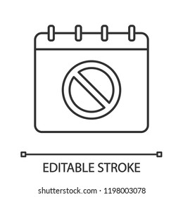 Protest event date linear icon. Political and social movements calendar. Thin line illustration. Protest action planning. Calendar page with stop sign. Vector isolated outline drawing. Editable stroke