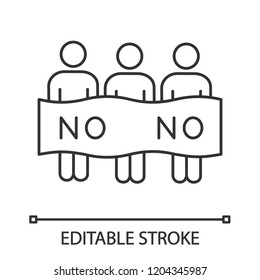 Protest event linear icon. Political protest. Activists. Thin line illustration. Social movement. Public opinion. Demonstration, meeting. Collective action. Vector isolated drawing. Editable stroke