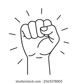 Protest fist. People protesting for human rights, equality anti-discrimination movement. Clenched fist raised up. Gym logo. Vector illustration.