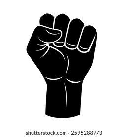 Protest fist. People protesting for human rights, equality anti-discrimination movement. Clenched fist raised up. Gym logo. Vector illustration.