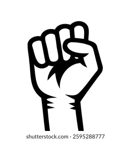 Protest fist. People protesting for human rights, equality anti-discrimination movement. Clenched fist raised up. Gym logo. Vector illustration.