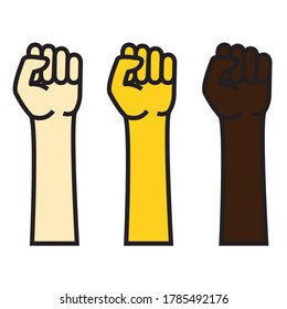 Protest fist raised. Icon of protesting hand. Concept of freedom. Vector illustration isolated on the white background.