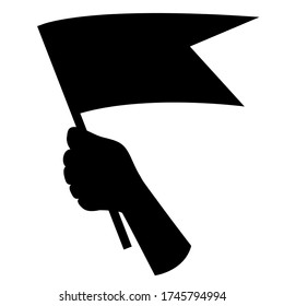 Protest flag in hand black and white silhouette vector.