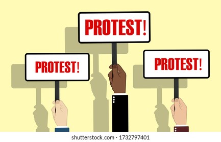 Protest. Group of people. Hands holding banner. Politic vote icon flat on isolated background. EPS 10 vector