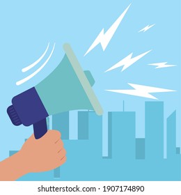 Protest hand holding megaphone design, Manifestation activist and demonstration theme Vector illustration