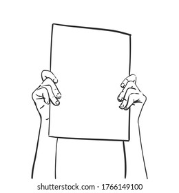 Protest, Hands holding blank banner. Vector sketch, Hand drawn illustration