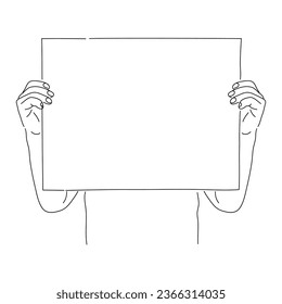 Protest hands holding blank banner. Vector editable stroke.