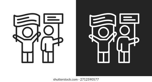 Icono de protesta en estilo de línea blanca y negra