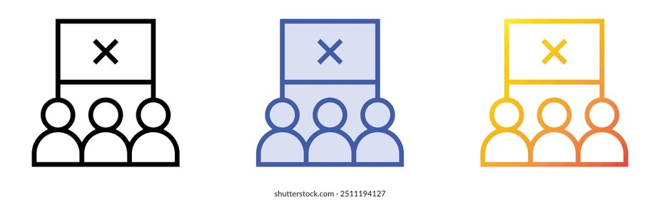 icono de protesta. Lineal, relleno azul y diseño de estilo degradado aislado sobre fondo blanco