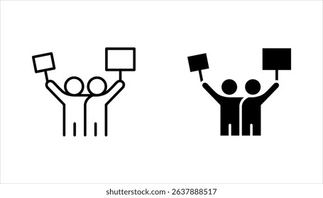 Protest icon set, Political protest. Public opinion. Protesters with banners. Demonstration, vector illustration on white background