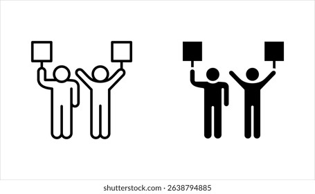 Protest icon set, Political protest. Public opinion. Protesters with banners. Demonstration, vector illustration on white background