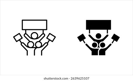 Protest icon set, Political protest. Public opinion. Protesters with banners. Demonstration, vector illustration on white background