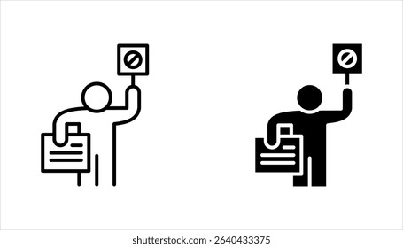 Protest icon set, Political protest. Public opinion. Protesters with banners. Demonstration, vector illustration on white background