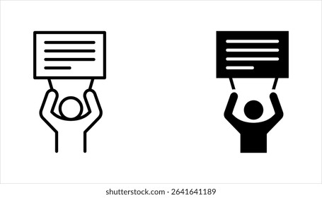 Protest icon set, Political protest. Public opinion. Protesters with banners. Demonstration, vector illustration on white background