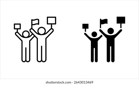 Protest icon set, Political protest. Public opinion. Protesters with banners. Demonstration, vector illustration on white background