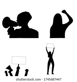 Protest icon from simple illustration of vector icon isolated on white background, Crowd of people silhouette set with board and loudspeaker