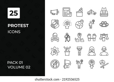 Sammlung von Protestsymbolen. Set enthält Symbole wie Revolution, Aufruhr, Streik, Gewalt und mehr
