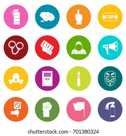 Protest icons many colors set isolated on white for digital marketing