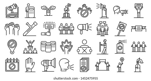 Protest icons set. Outline set of protest vector icons for web design isolated on white background