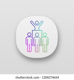 Protest leader app icon. Revolution. Protest collective actions. Political behaviour. Political speech. Social movement. Protesters. UI/UX interface. Mobile application. Vector isolated illustration