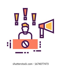 Protest leader color icon. Speaker promotes social protest. Public speaking. Manifestations of civil unrest. Pictogram for web page, mobile app, promo. Editable stroke.