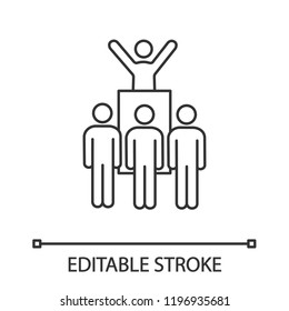 Protest leader linear icon. Revolution. Protest collective actions. Thin line illustration. Political behaviour. Political speech. Social movement. Protesters. Vector isolated drawing. Editable stroke