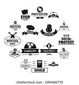 Protest logo icons set. Simple illustration of 16 protest logo vector icons for web
