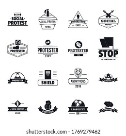 Protest Logo-Symbole gesetzt. Einfache Illustration von 16 Vektorsymbol-Symbolen des Protestes für das Web