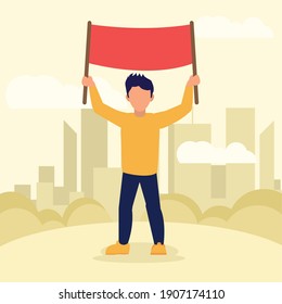 Protest man with banner at park design, Manifestation activist and demonstration theme Vector illustration