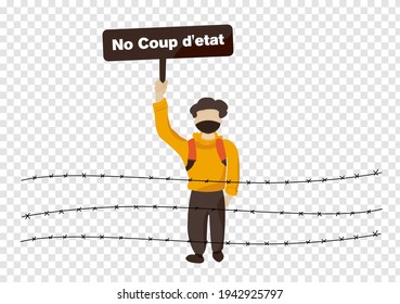 a protest man in barb line with no seize power sign campaign vector isolated on transparency background