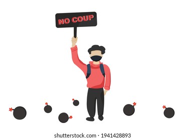 A protest man in bomb zone with no seize power sign campaign vector isolated on white background