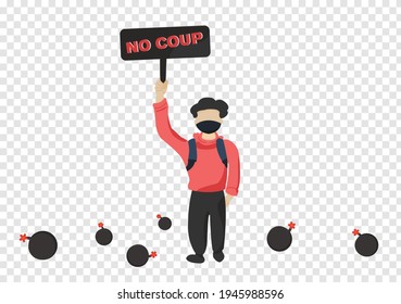 A protest man in bomb zone with no seize power sign campaign vector isolated on transparency background