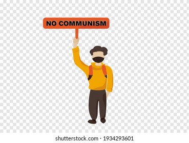 a protest man with democracy no coup sign campaign vector isolated on transparency background