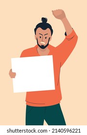Protest. A man with a poster express your opinion. People at the rally. Vector image.