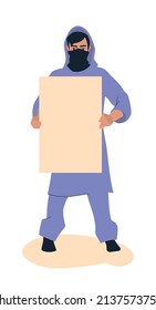 Protest. A man with a poster at the rally expresses his opinion. Vector image.