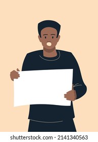 Protest. The man with the poster will give his opinion. People at the rally. African American. Vector image.