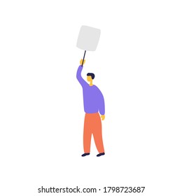 Protest. A man protests with a banner. People go on strike and take to street demonstrations. Political activist manifests. Hand drawn flat vector illustration
